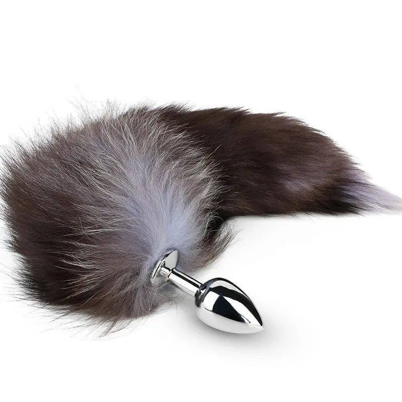 Metal smooth brown Fox Tail Anal beads butt plug adult exotic sex Toy bondage silicone sadism anus ass unisex For Men Women