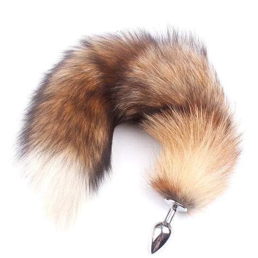 Metal smooth brown Fox Tail Anal beads butt plug adult exotic sex Toy bondage silicone sadism anus ass unisex For Men Women