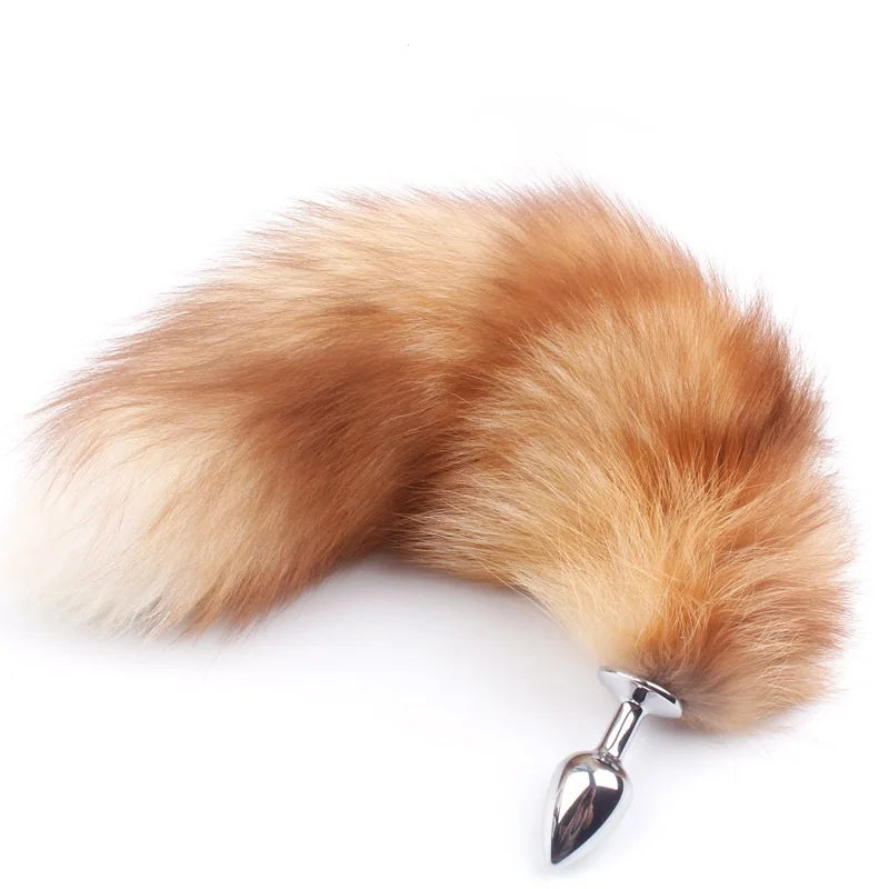 Metal smooth brown Fox Tail Anal beads butt plug adult exotic sex Toy bondage silicone sadism anus ass unisex For Men Women