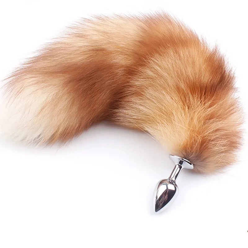 Metal smooth brown Fox Tail Anal beads butt plug adult exotic sex Toy bondage silicone sadism anus ass unisex For Men Women