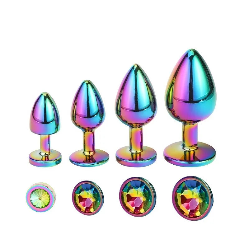 Mini small medium large set Crystal Heart round rose gold rainbow Metal anal beads butt plug Jewelry insert vibrator sex toy