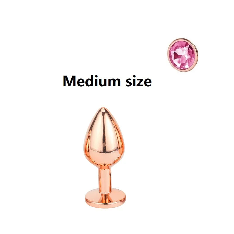 Mini small medium large set Crystal Heart round rose gold rainbow Metal anal beads butt plug Jewelry insert vibrator sex toy