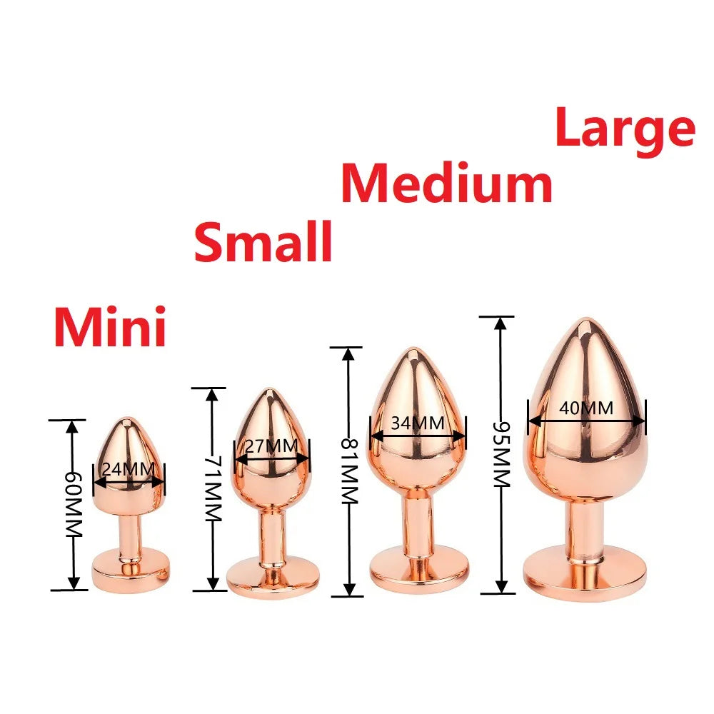 Mini small medium large set Crystal Heart round rose gold rainbow Metal anal beads butt plug Jewelry insert vibrator sex toy