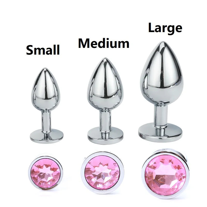 Mini small medium large set Crystal Heart round rose gold rainbow Metal anal beads butt plug Jewelry insert vibrator sex toy