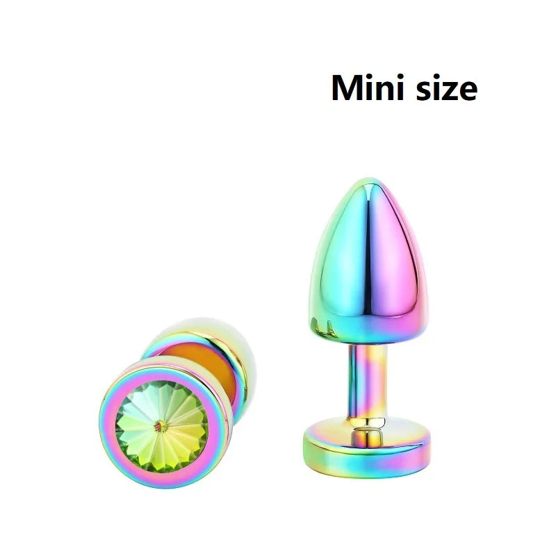 Mini small medium large set Crystal Heart round rose gold rainbow Metal anal beads butt plug Jewelry insert vibrator sex toy