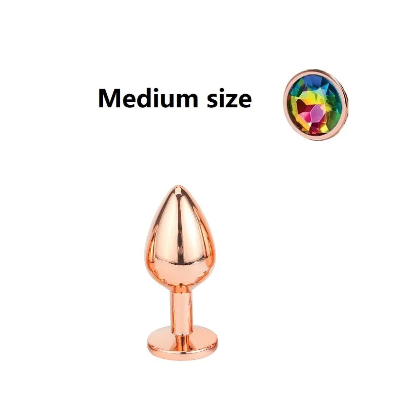 Mini small medium large set Crystal Heart round rose gold rainbow Metal anal beads butt plug Jewelry insert vibrator sex toy