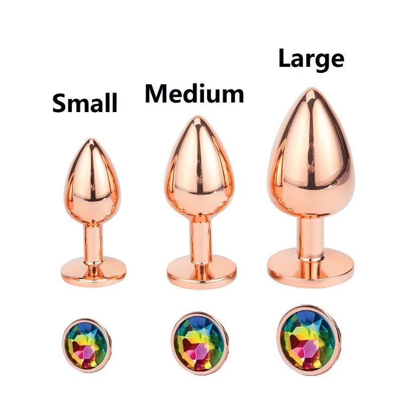 Mini small medium large set Crystal Heart round rose gold rainbow Metal anal beads butt plug Jewelry insert vibrator sex toy