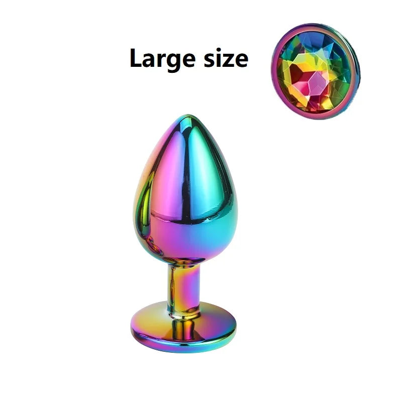 Mini small medium large set Crystal Heart round rose gold rainbow Metal anal beads butt plug Jewelry insert vibrator sex toy