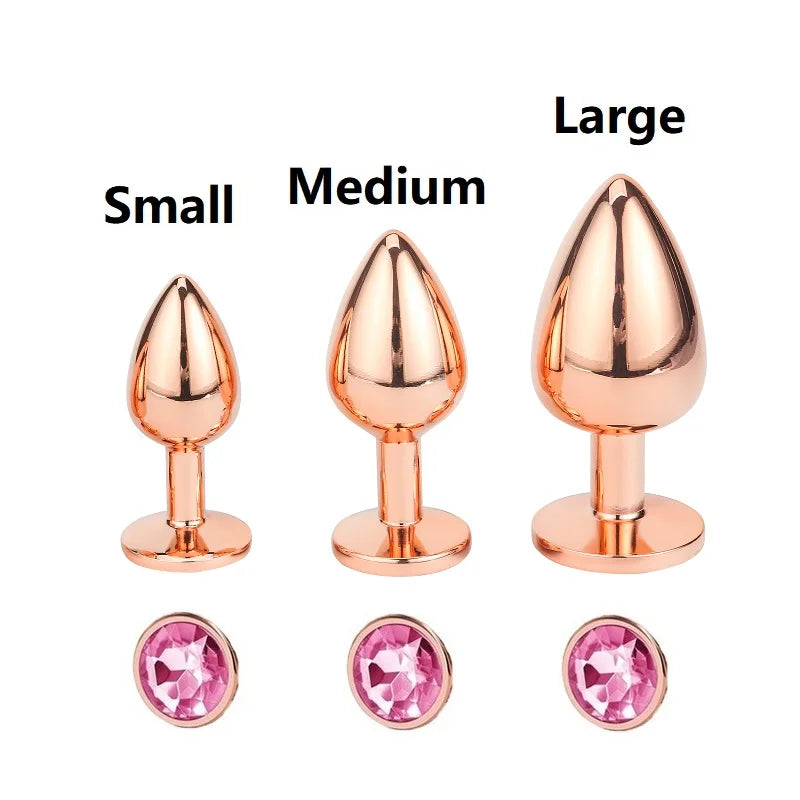 Mini small medium large set Crystal Heart round rose gold rainbow Metal anal beads butt plug Jewelry insert vibrator sex toy