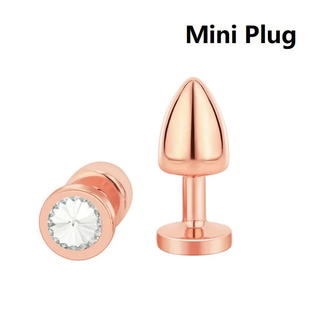 Mini small medium large set Crystal Heart round rose gold rainbow Metal anal beads butt plug Jewelry insert vibrator sex toy