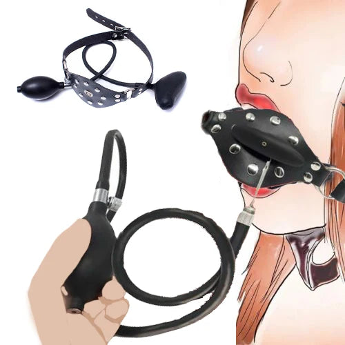 Mouth Gag Oral Fixation PU Leather Band Inflatable Adult Games Restraints Sex Toys for Couple Mouth Stuffed Flirting  BDSM