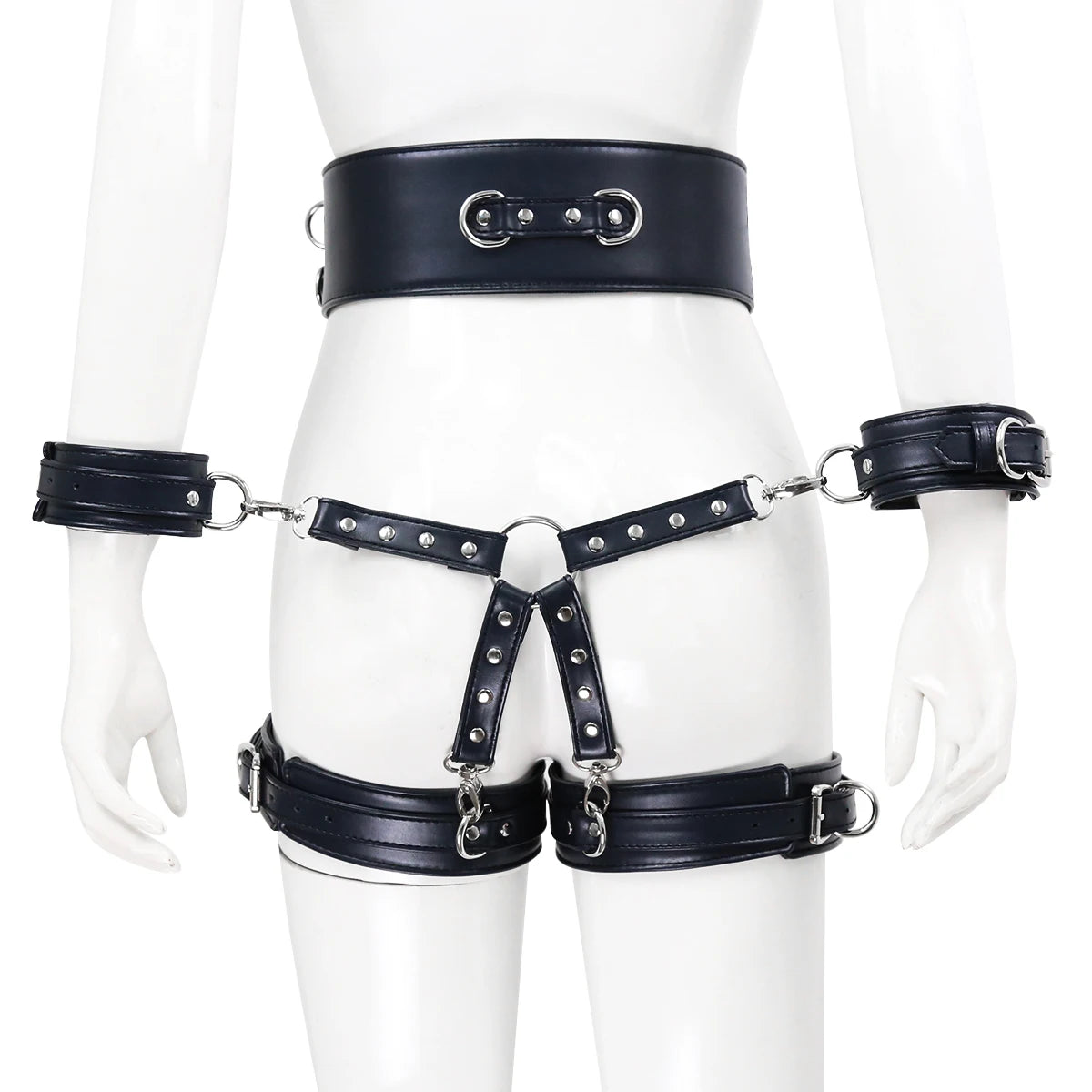 Multiple Pieces/Kit PU Leather Erotic Handcuffs Waist Girdle Cuffs Leg Ring Cuff Set BDSM Bondage Slave Sex Toys Suit for Couple