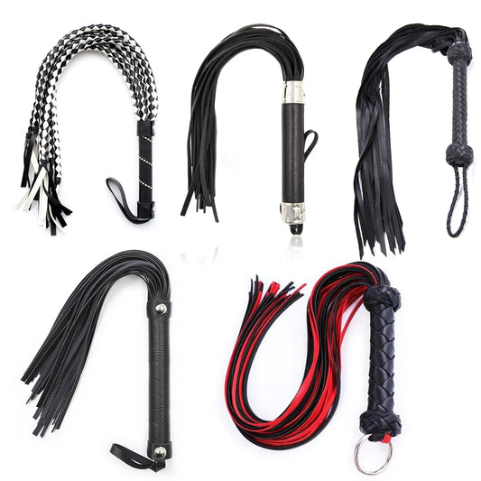 Multiple Types PU Leather Tassel Horse Whip Teaching Training Crop Flogger SM Slave Bondage Sex Toys for Role-Playing Couples