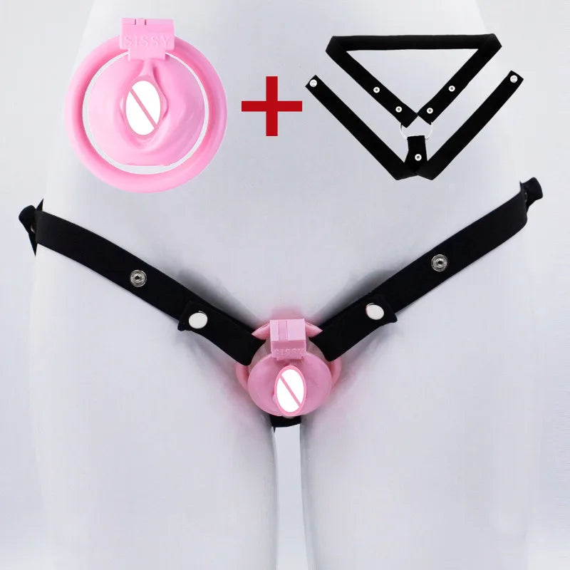 NEW Pink Chastity Cage for Male Sissy Bondage Penis Lock Devices with 4 Size Cock Rings Slave Training Sex Toys for Man Gay 18+