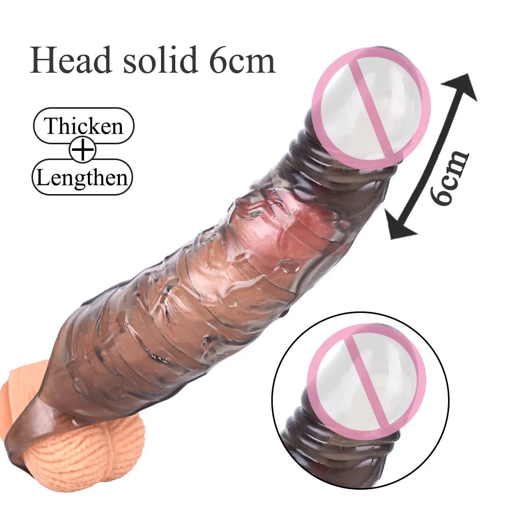 NEW Vibrating Condoms Enlargement For Men Reusable Condoms Dildo Penis Ring Sleeve Adult Sex Shop Sex Toy for MEN