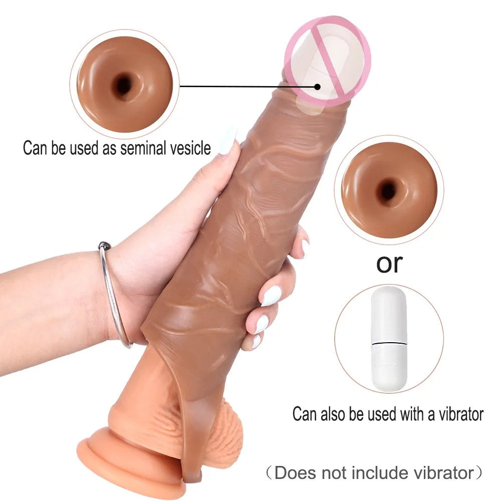 NEW Vibrating Condoms Enlargement For Men Reusable Condoms Dildo Penis Ring Sleeve Adult Sex Shop Sex Toy for MEN