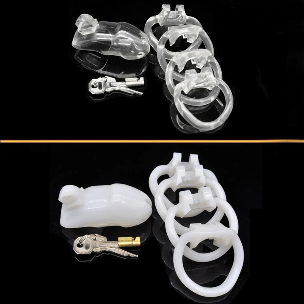 Natural Resin Male Chastity Cock Cages with 4 Rings Sex Toys for Men New Penis Belt Lock with Four Penis Rings Cage Restraint SM