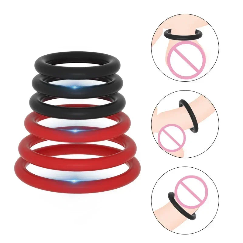 New 6pcs Silicone Penis Ring Ejaculation Delay Cock Rings Dick Erection Cockring Male Chastity Adult Sex Toys for Men