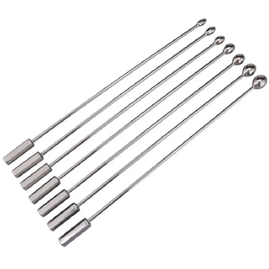 New 7 different Dia bead as 1 set Stainless steel urethral Catheter penis plug dilator metal Penis stick female sex toys for men