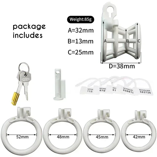 New ABS Negative Chastity Cage for Men Lightweight Small Sissy Cock Lock with 4 Size Penis Rings Lock Device BDSM Adults Toys18+