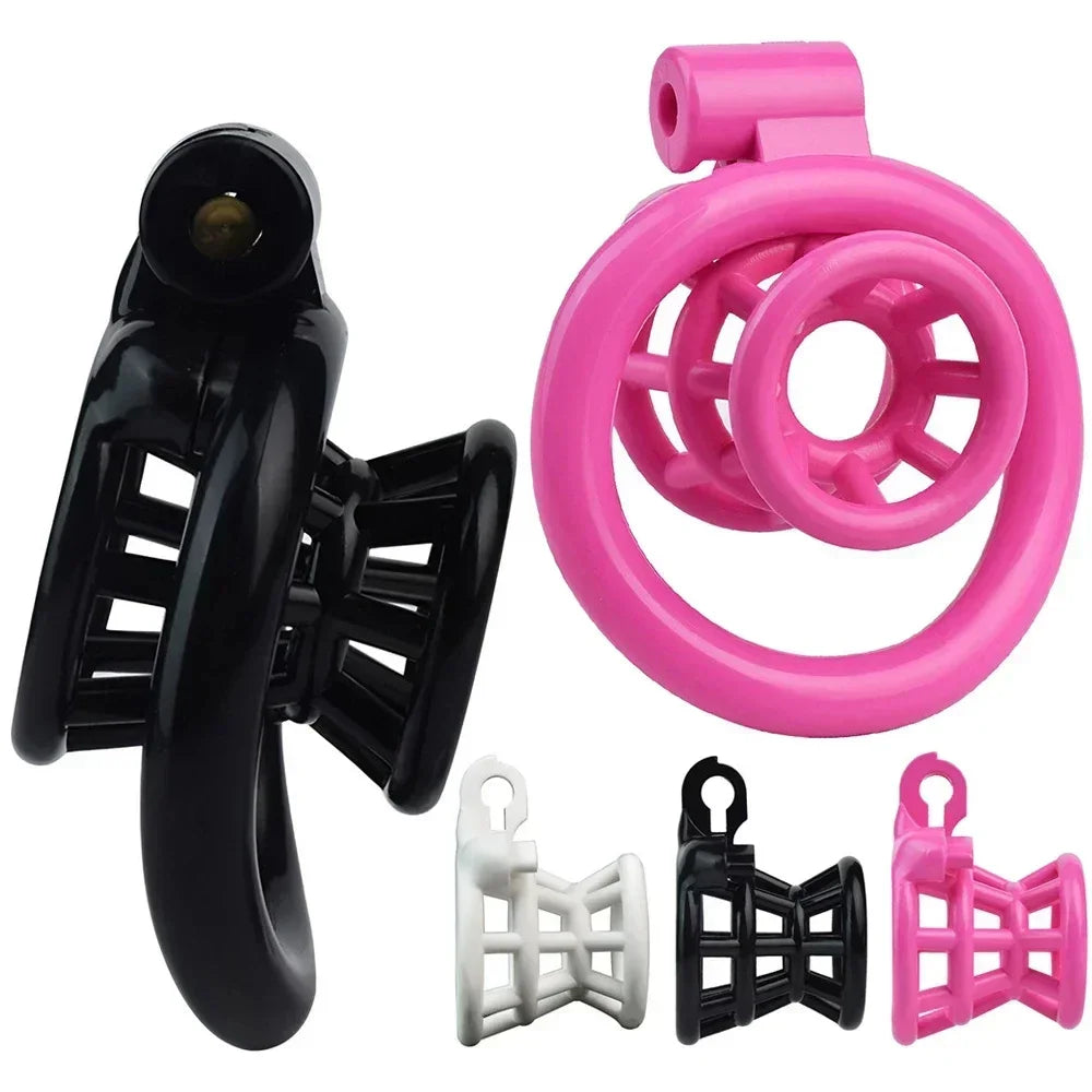 New ABS Negative Chastity Cage for Men Lightweight Small Sissy Cock Lock with 4 Size Penis Rings Lock Device BDSM Adults Toys18+