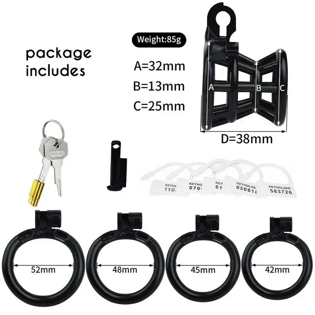 New ABS Negative Chastity Cage for Men Lightweight Small Sissy Cock Lock with 4 Size Penis Rings Lock Device BDSM Adults Toys18+