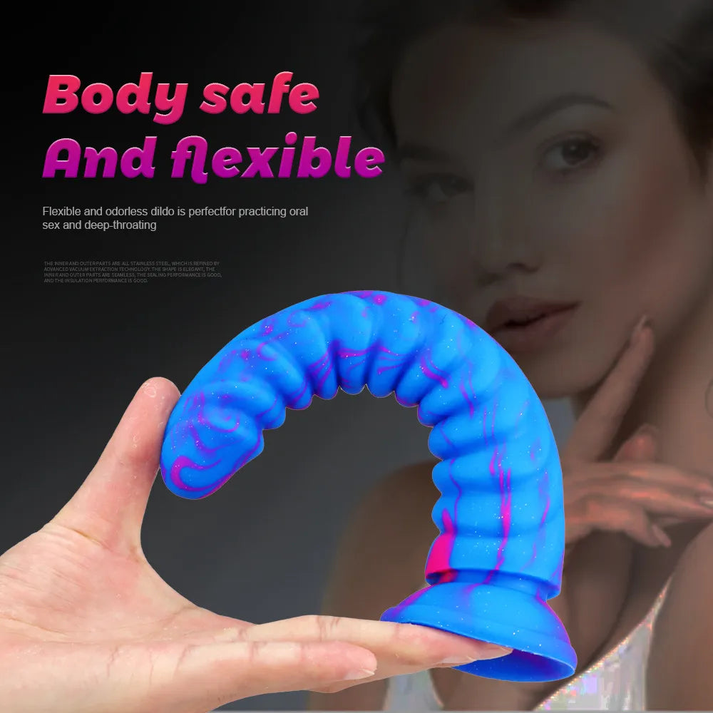 New Anal Toys Blue Silicone Screw Thread Butt Plug G-spot Stimulation Prostate Massage Dildo for Anal Sex Toys for Women/Men