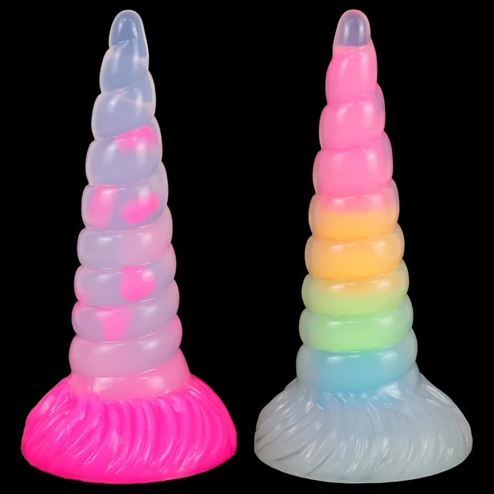 New Luminous Anal Toy Huge Silicone Screw Thread Anal Plug G-Spot Massage Dildo for Anal Glowing In Dark Sex Toys for Women