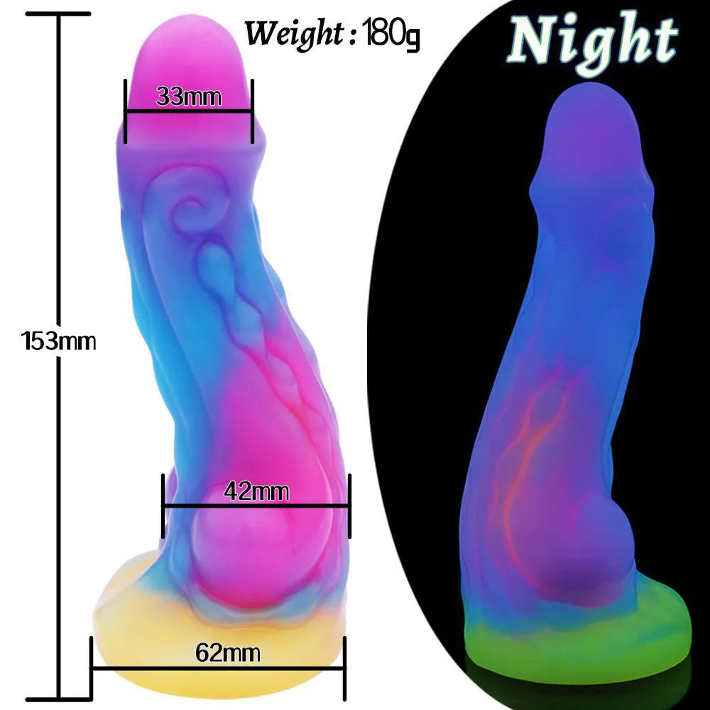 New Luminous Anal Toys Dragon Dildo Glowing Monster Penis Colourful Butt Plug Soft Dildo with Suction Cup Sex Toys for Women/Men