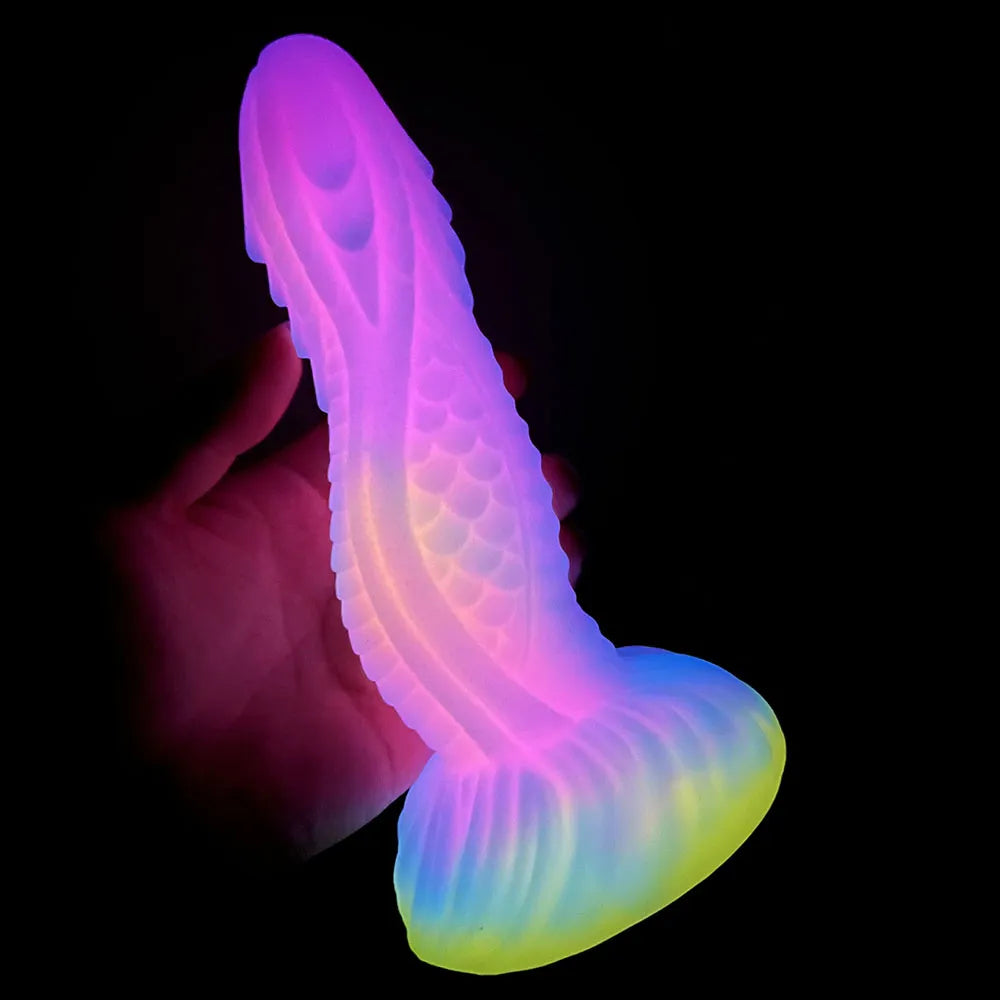 New Luminous Anal Toys Huge Dragon Dildos Glowing Monster Penis Colourful Butt Plug Soft Dildo with Suction Cup for Women Men