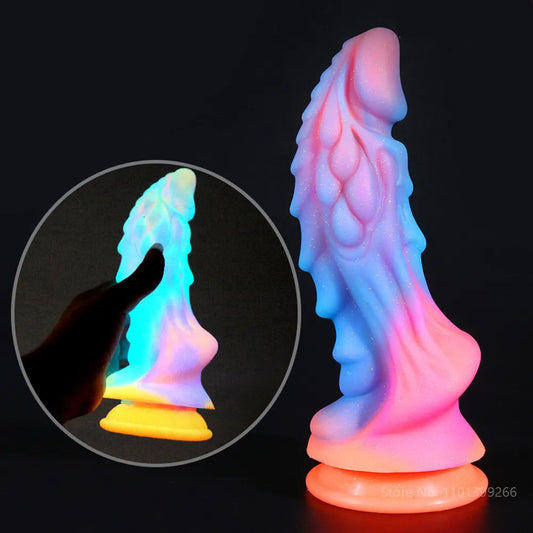 New Luminous Dildo Anal Sex Toys for Women Men Colourful Glowing Dildo Penis Huge Dragon Monster Dildo Butt Plug Adult Toys