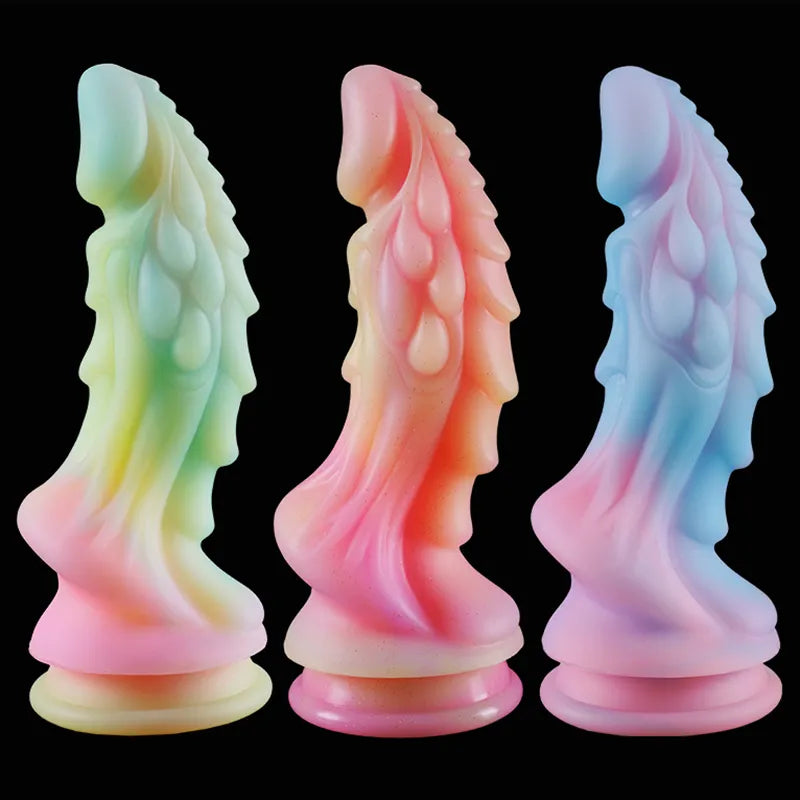 New Luminous Dragon Dildos Colourful Glowing Anal Toys Butt Plug Huge Monster Dildo with Suction Cup Sex Toys for Women/Men