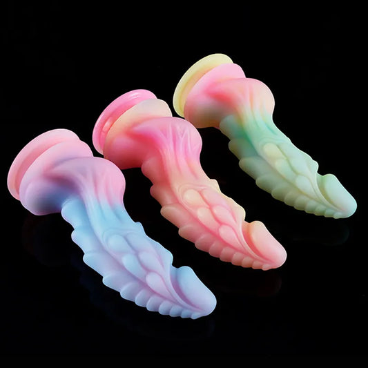 New Luminous Dragon Dildos Colourful Glowing Anal Toys Butt Plug Huge Monster Dildo with Suction Cup Sex Toys for Women/Men