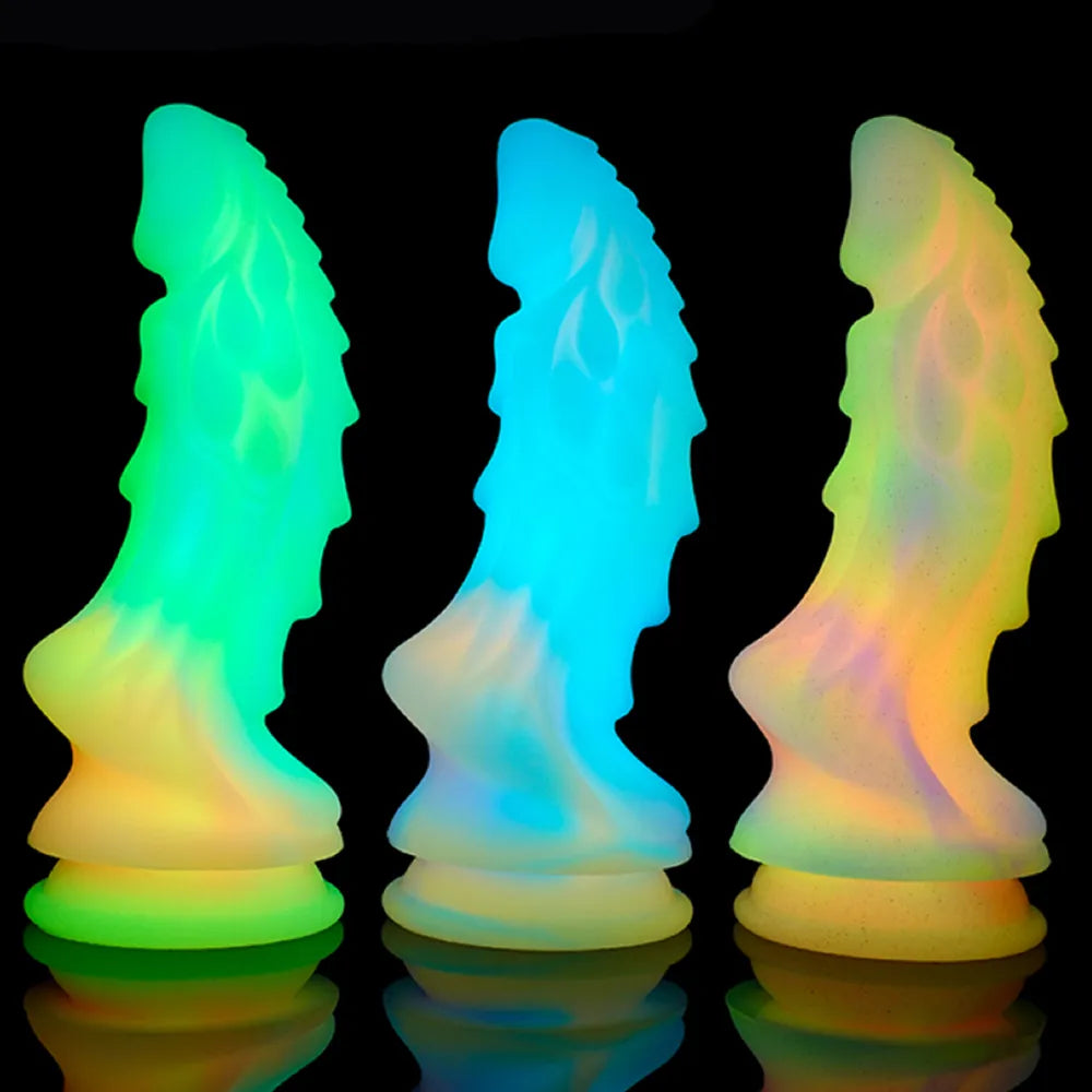 New Luminous Dragon Dildos Colourful Glowing Anal Toys Butt Plug Huge Monster Dildo with Suction Cup Sex Toys for Women/Men