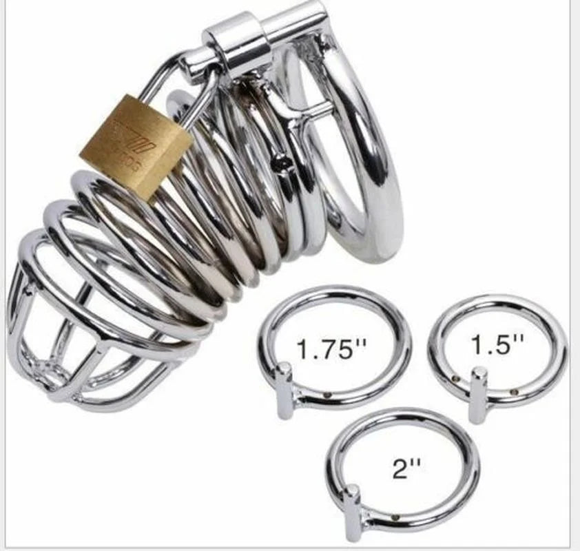 New Male Stainless Chastity Cage Black and Silver Chastity Device Belt Metal Cock Cage Lock Restraint Ring Sex Toys for Men