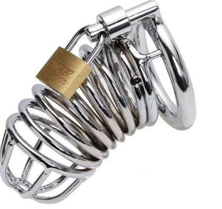 New Male Stainless Chastity Cage Black and Silver Chastity Device Belt Metal Cock Cage Lock Restraint Ring Sex Toys for Men