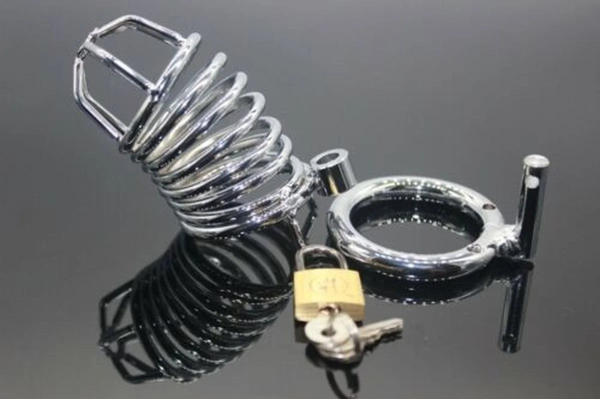 New Male Stainless Chastity Cage Black and Silver Chastity Device Belt Metal Cock Cage Lock Restraint Ring Sex Toys for Men