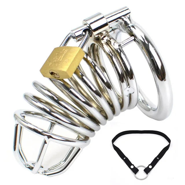 New Male Stainless Chastity Cage Black and Silver Chastity Device Belt Metal Cock Cage Lock Restraint Ring Sex Toys for Men