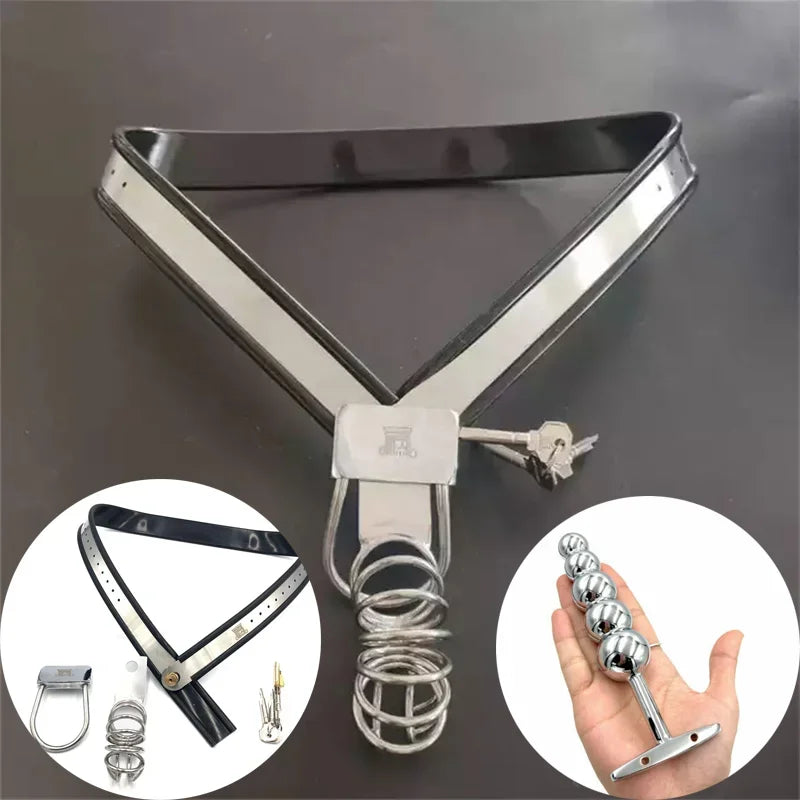 New Male Stainless Steel Chastity Belt BDSM Bondage Pants Chastity Device Hollow Cock Cage Lockable Penis Sex Toys for Men