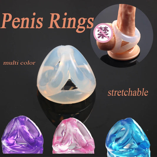 New Silicone 3 Rings Penis Lock Ring SM Testicle Bondage Ball Stretcher Cock Cage Delay Ejaculation Sex Toys for Men Couples 18+