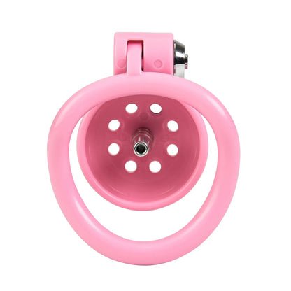 New Sissy Click&Lock ABS Pink Chastity Cage Abstinence Penis Lock with 5 Size Cock Rings and Metal Urinary Catheter Adult Toys