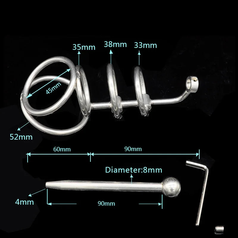 New Stainless Steel Male Metal Chastity Device with Urethra Catheter Plug Cock Cage Penis Belt Sex Toys for Men BDSM