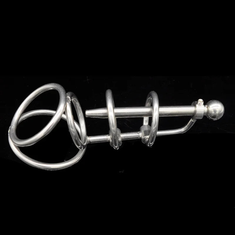 New Stainless Steel Male Metal Chastity Device with Urethra Catheter Plug Cock Cage Penis Belt Sex Toys for Men BDSM