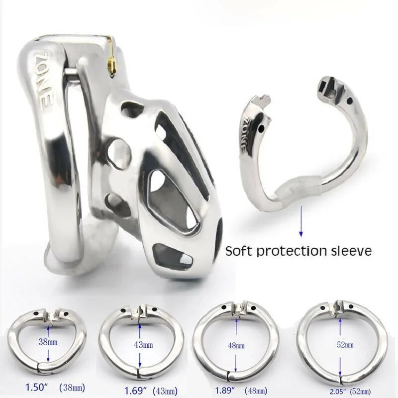 New Stainless Steel/plastic Openable Male Chastity Cage Device Cock Cage with 4 Size Penis Ring Chastity Lock Adult Sex Toy