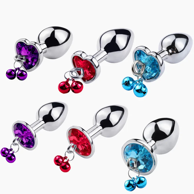 New small size Metal Anal beads butt plug jewelry crystal bell rings insert dildo insert gay Sex toys for men women