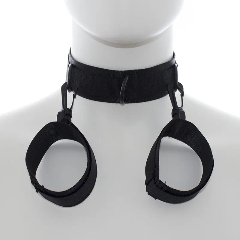 Nylon Erotic Restraints Kit Handcuffs Collar Slave Bondage BDSM Bondage Back Open Leg Cuffs Sex Bondage Adult Toys for Couple