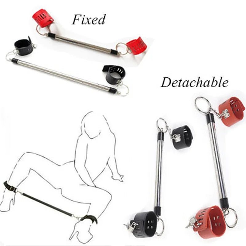 Open Legs Set Stainless Steel Spreader Bar With PU Leather Adjustable Bondage Cuffs For Ankles Wrists Restraints Kit BDSM