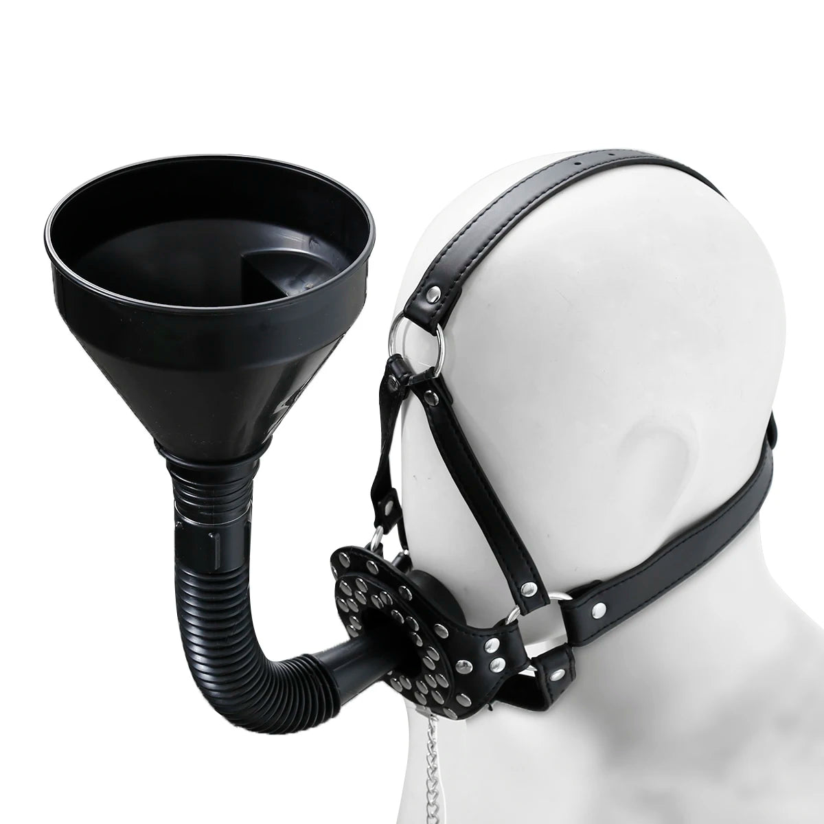 Open Mouth Gag Mask Hood with Toilet Funnel BDSM PU Leather Oral Enema Drool Plug Gag  Head Harness Bondage Adult Sex Game Toy