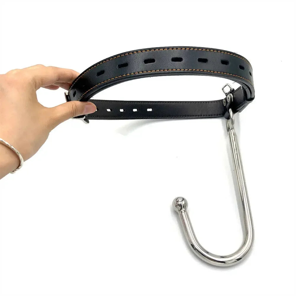 PU Leather Abjustable Waist Strap Belt with Stainless Steel Anal Hook BDSM Body Slave Bondage Anal Plug Vagina Insert Sex Toy