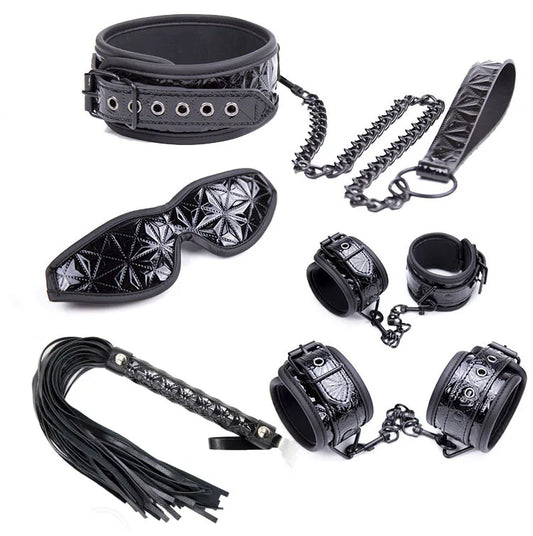 PU Leather Black Bondage Set Diamond Pattern Spreader Bar Handcuffs Ankle Cuff Restraints Adult Game Toys for Women&Men Products